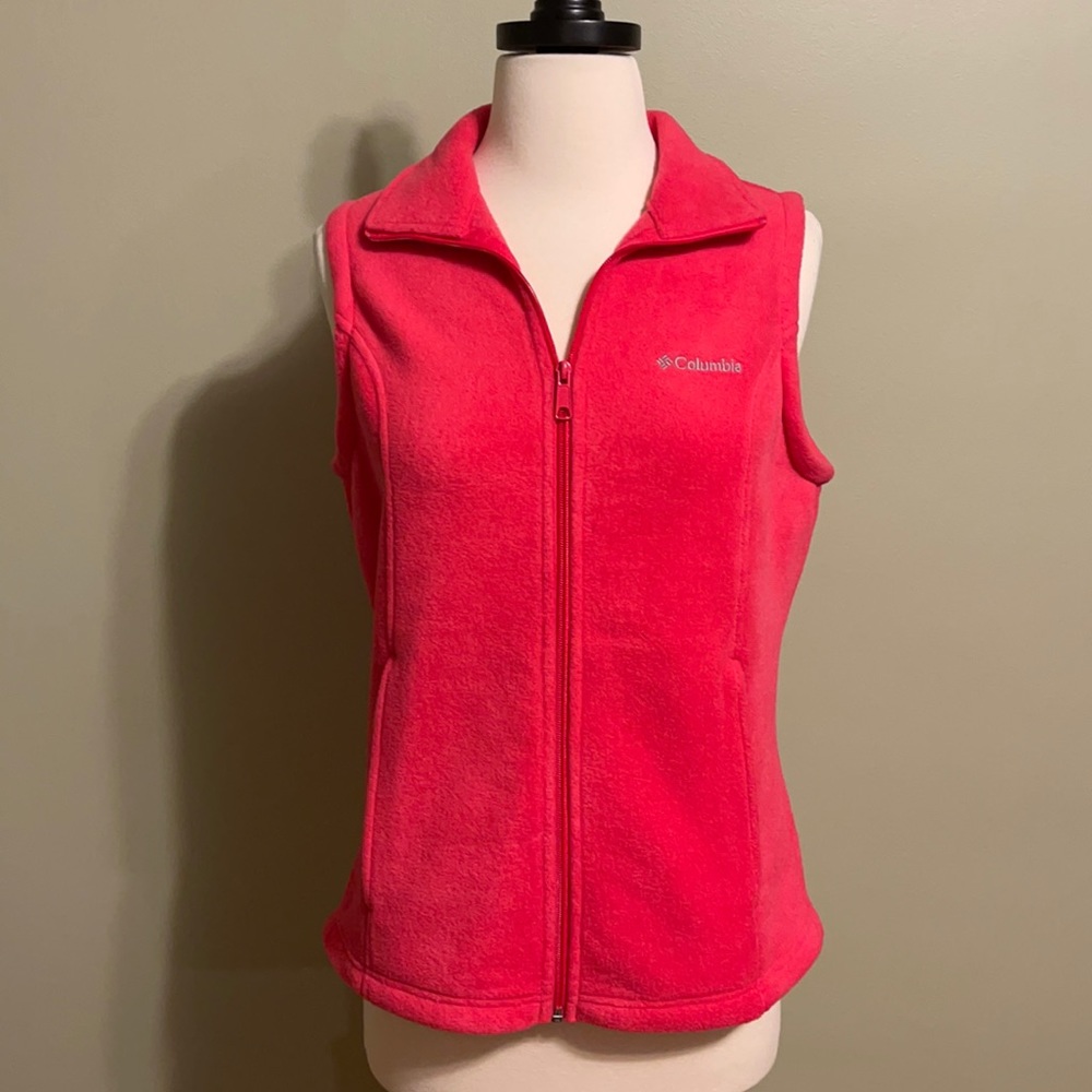 Women’s Size Small Columbia Fuchsia Pink Fleece Winter Zip Up Vest w/ Pockets